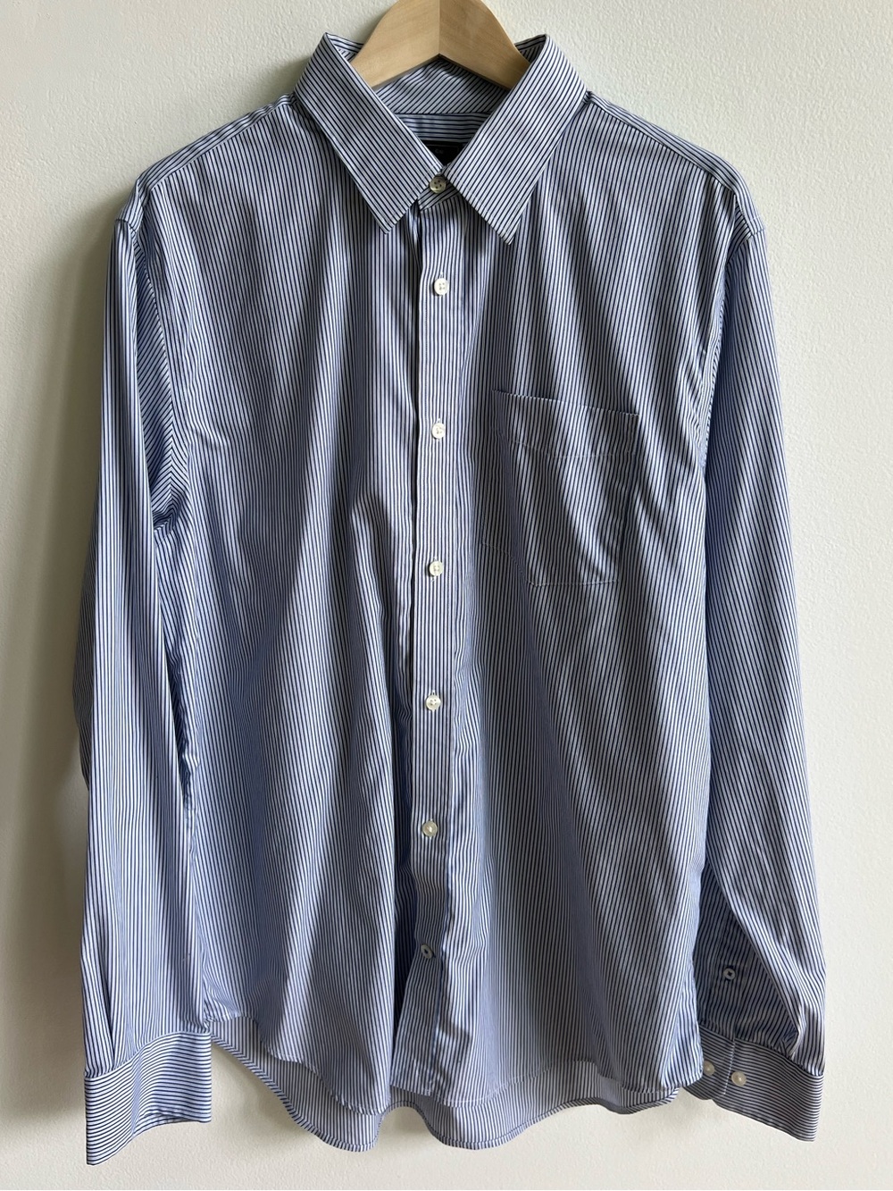 GAP Mens Non-Iron Blue White Stripe Button Down Long Sleeve Oxford Shirt Size XL